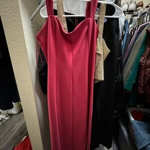 Red midi sheath dress with sweetheart neckline for cocktail